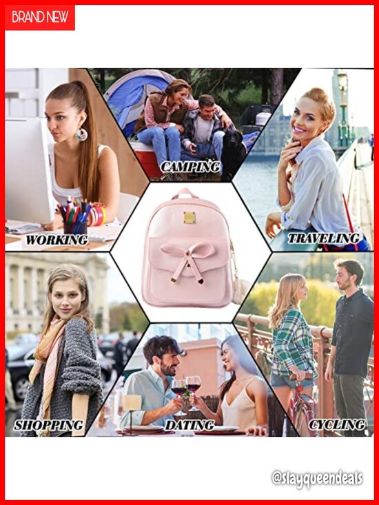 Mini Leather Backpack Purse Set 3 Piece Bowknot Zipper Bags Casual Travel main image 6